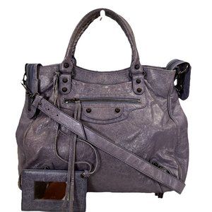 Authentic Balenciaga Shoulder Bag Purple Leather Used Handbag Vintage